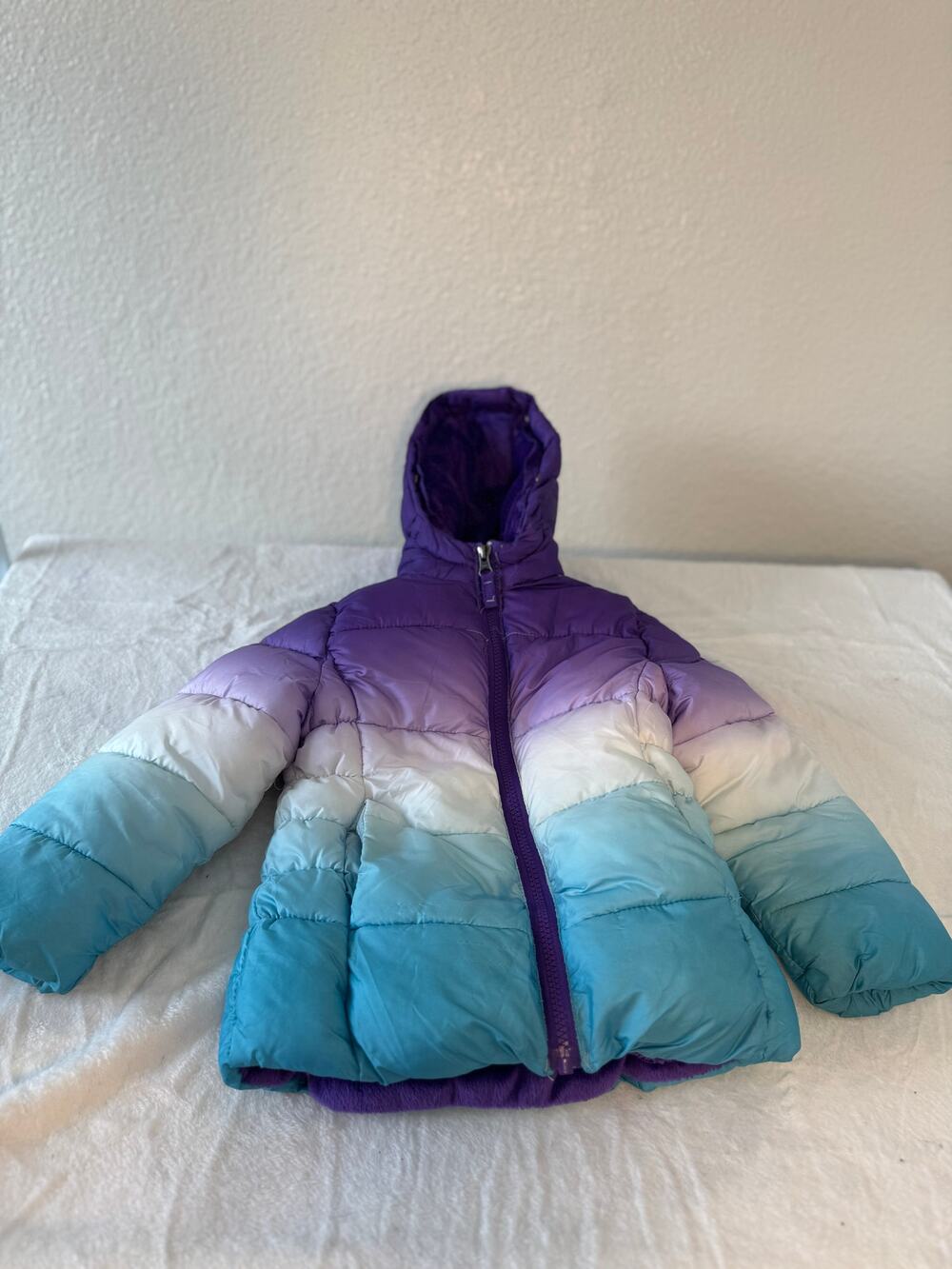 Snozu Kids Puffer Jacket 4T – Purple Teal Ombre Faux-Fur Lined Hooded Coat